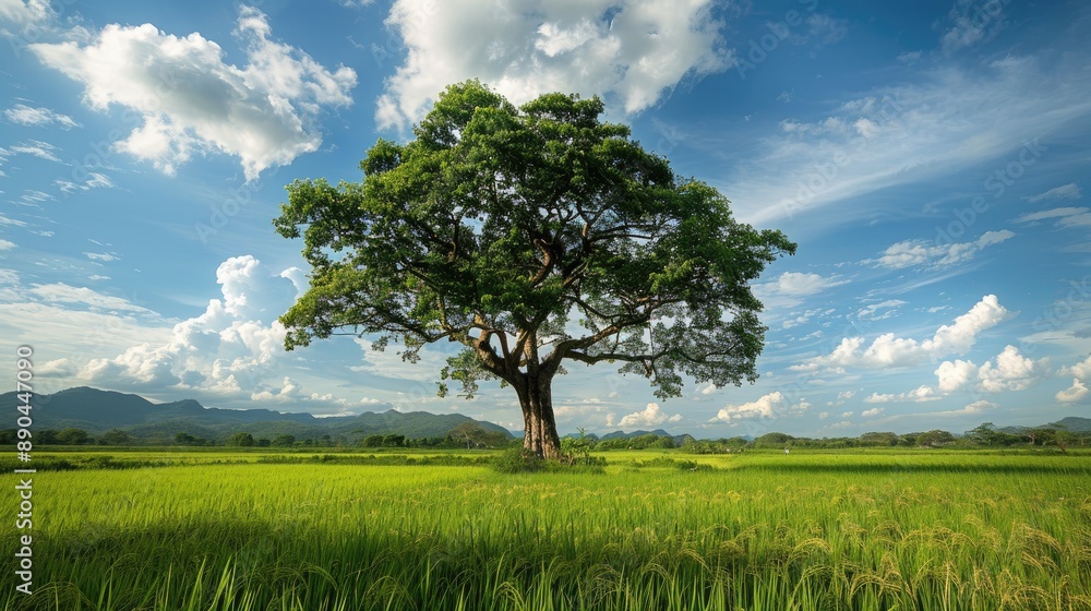 Large tree standing in a rice field Large tree standing in a rice field