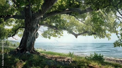 Large tree by the shore © MetaPixel