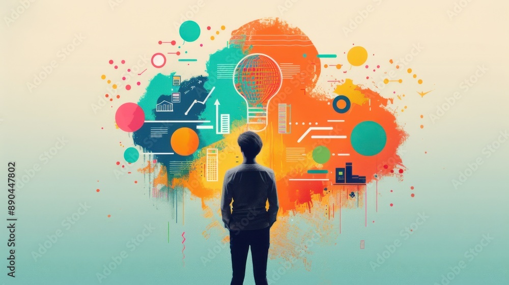Problem-solving: Strategy, person planning a strategy on a board, flat design illustration Problem-solving: Strategy, person planning a strategy on a board, flat design illustration