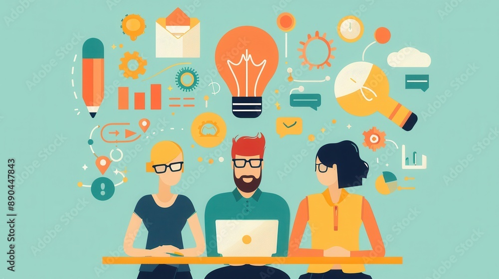 Product development, team collaborating on design, flat design illustration Product development, team collaborating on design, flat design illustration