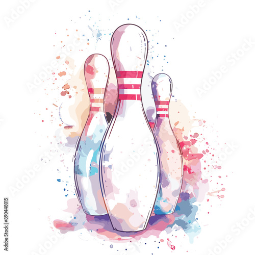 Three bowling pins with watercolor effect. Sport, leisure, game, competition.