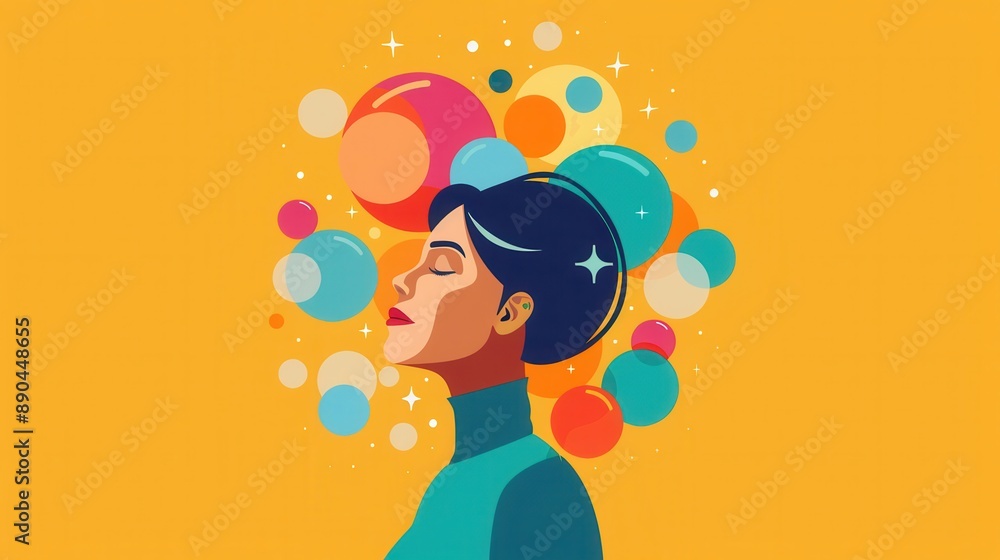 Reflection, person looking into a mirror with thought bubbles, flat design illustration Reflection, person looking into a mirror with thought bubbles, flat design illustration