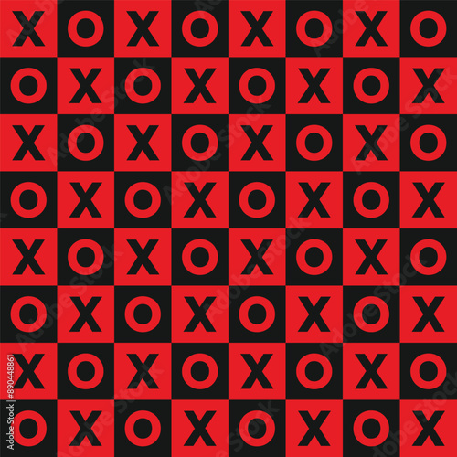 xoxo seamless pattern with red and black plaid background