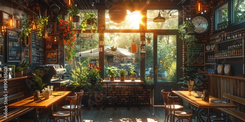 Lovers kissing in a cosy coffee shop, surrounded by warm light and rustic setting, on World Kissing Day.