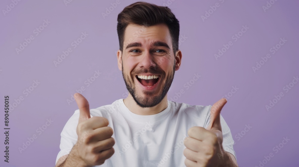 A joyful man with thumbs up