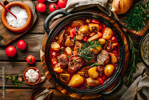Plat mijoté en sauce avec viande et pommes de terre