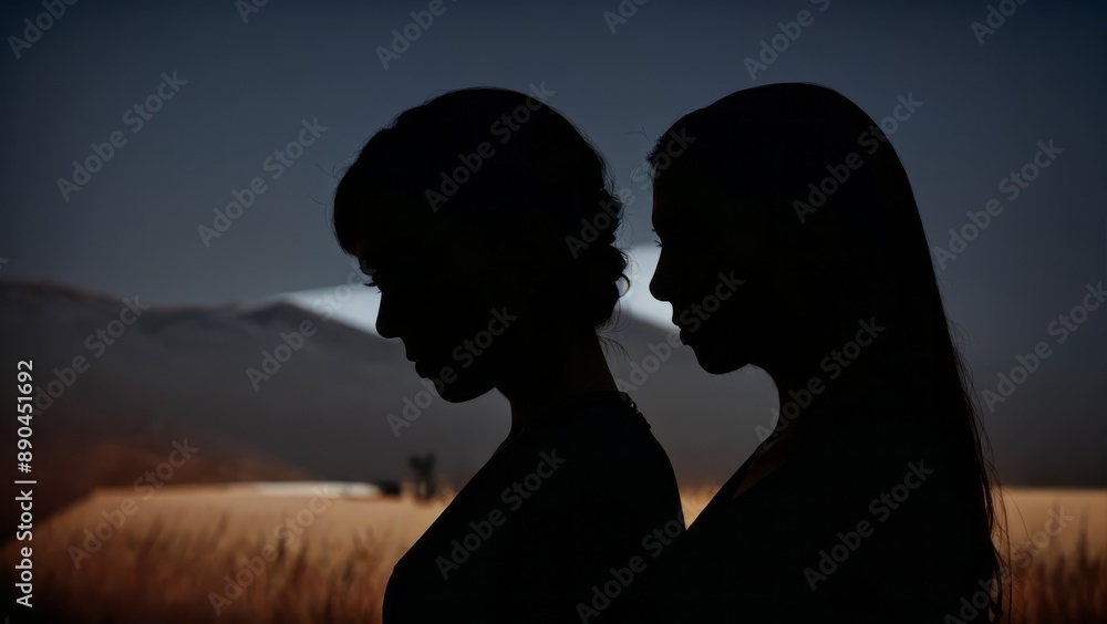 Silhouette of a couple, cinematic atmosphere Silhouette of a couple, cinematic atmosphere