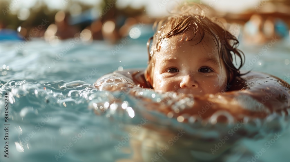 A person is seen floating in a pool, holding onto inflatables on a sunny day, capturing the essence of leisure and relaxation during a fun and joyful swim at a pool party. A person is seen floating in a pool, holding onto inflatables on a sunny day, capturing the essence of leisure and relaxation during a fun and joyful swim at a pool party.