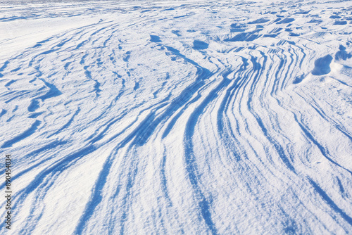 Obraz na płótnie Snow covered field with drifts. Winter frost background w salonie
