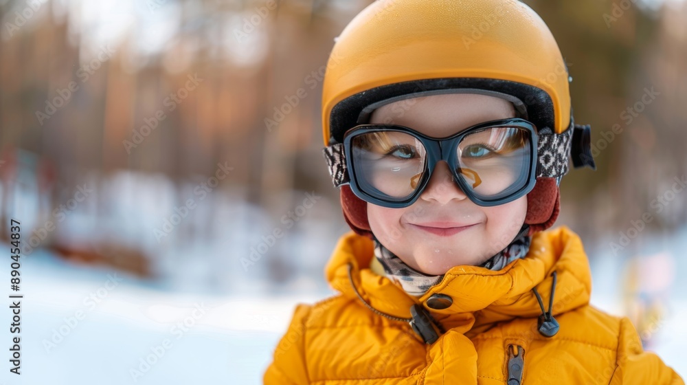 Cheerful young skier delighting in winter activities amidst scenic snowy ski resort Cheerful young skier delighting in winter activities amidst scenic snowy ski resort