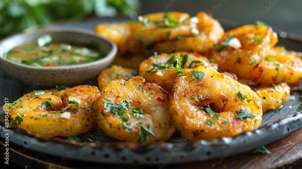 Craft a stunning visual of tostones with a side of garlic sauce Craft a stunning visual of tostones with a side of garlic sauce