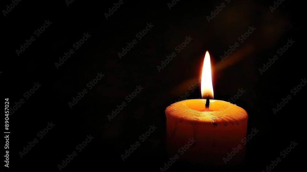 Single candle with a bright flame on a dark background, peaceful and serene ambiance Single candle with a bright flame on a dark background, peaceful and serene ambiance
