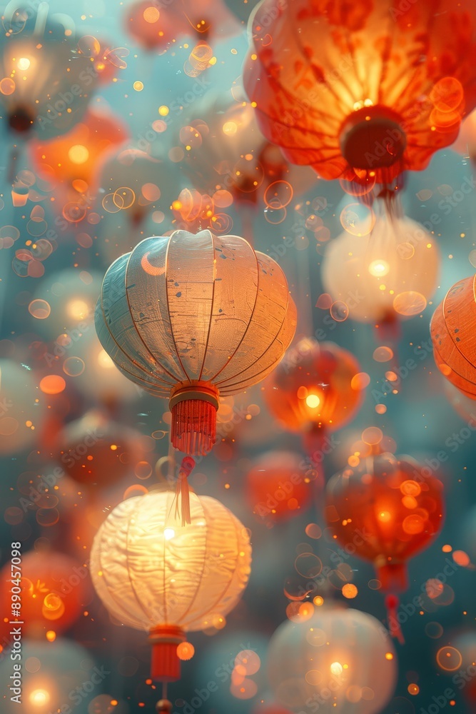 Close-up of illuminated Chinese lanterns with glowing bokeh background, perfect for festive themes and decorative concepts. Close-up of illuminated Chinese lanterns with glowing bokeh background, perfect for festive themes and decorative concepts.
