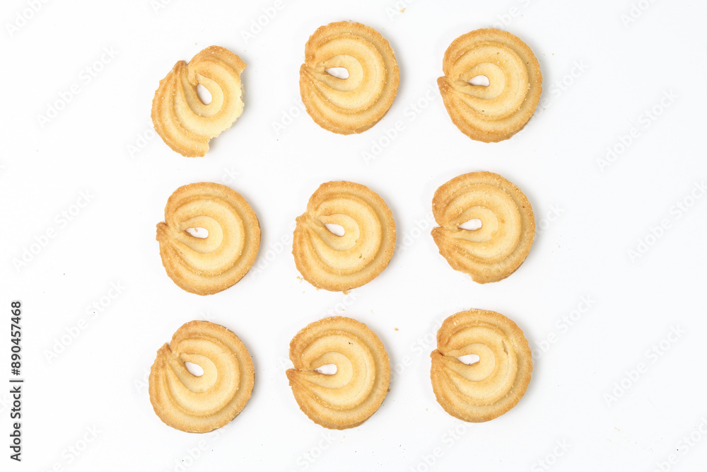 Danish butter cookies. Isolated on white background. Perfect for any commercial usages. top view Danish butter cookies. Isolated on white background. Perfect for any commercial usages. top view