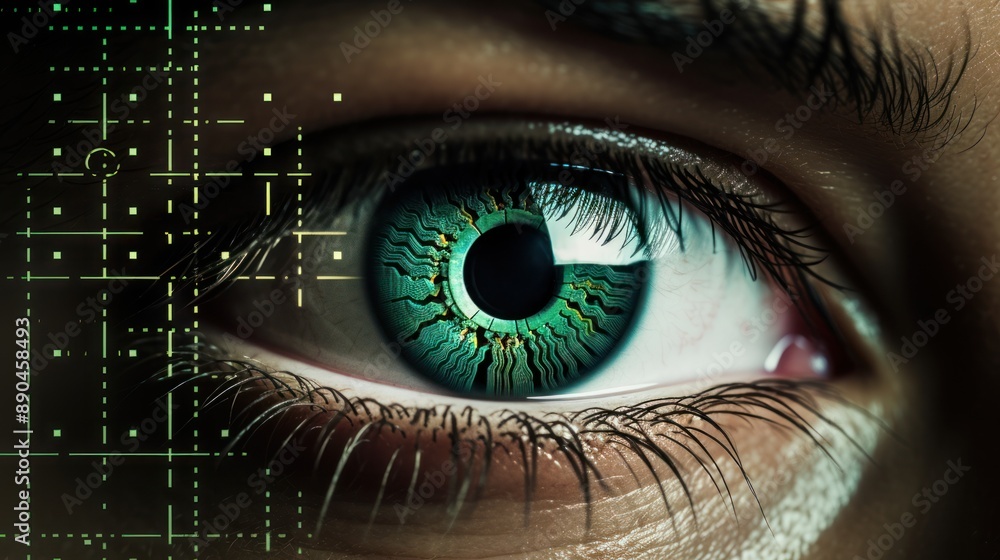 Close-up of cyber security code in male programmer's eye Close-up of cyber security code in male programmer's eye