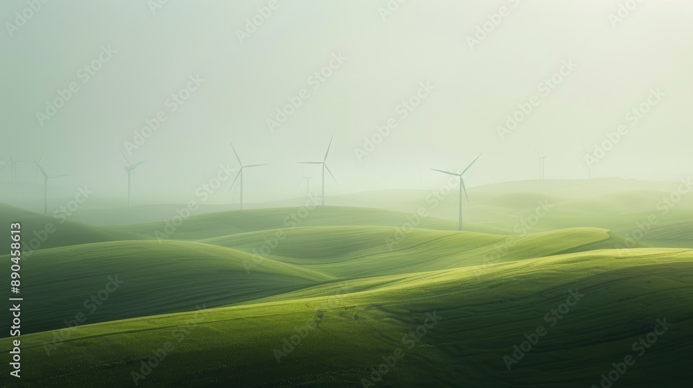 Wind turbines on landscape, concept of renewable Wind turbines on landscape, concept of renewable