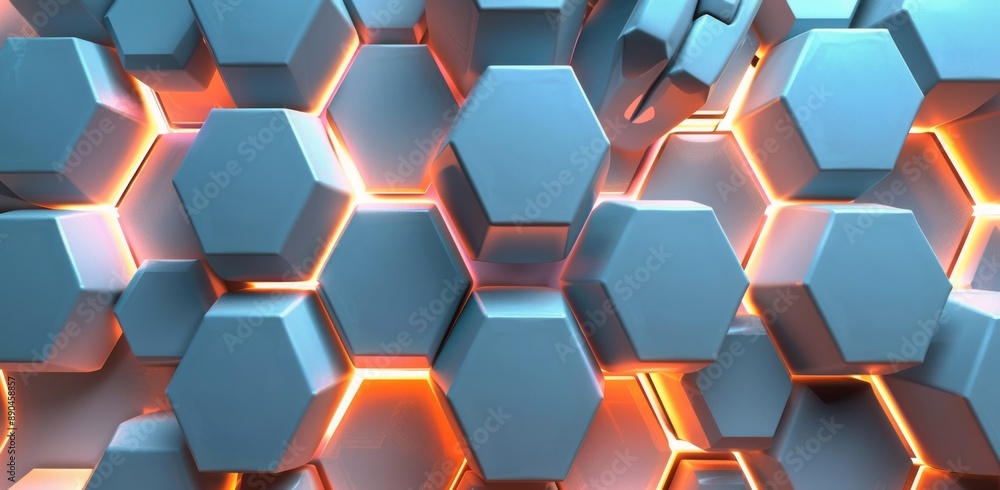 Blue Hexagon Pattern With Orange Glow Blue Hexagon Pattern With Orange Glow