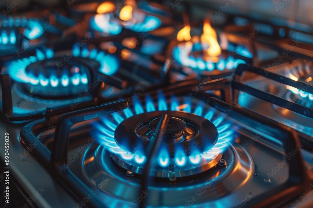 Kitchen gas stove burner with transparent blue flame Kitchen gas stove burner with transparent blue flame