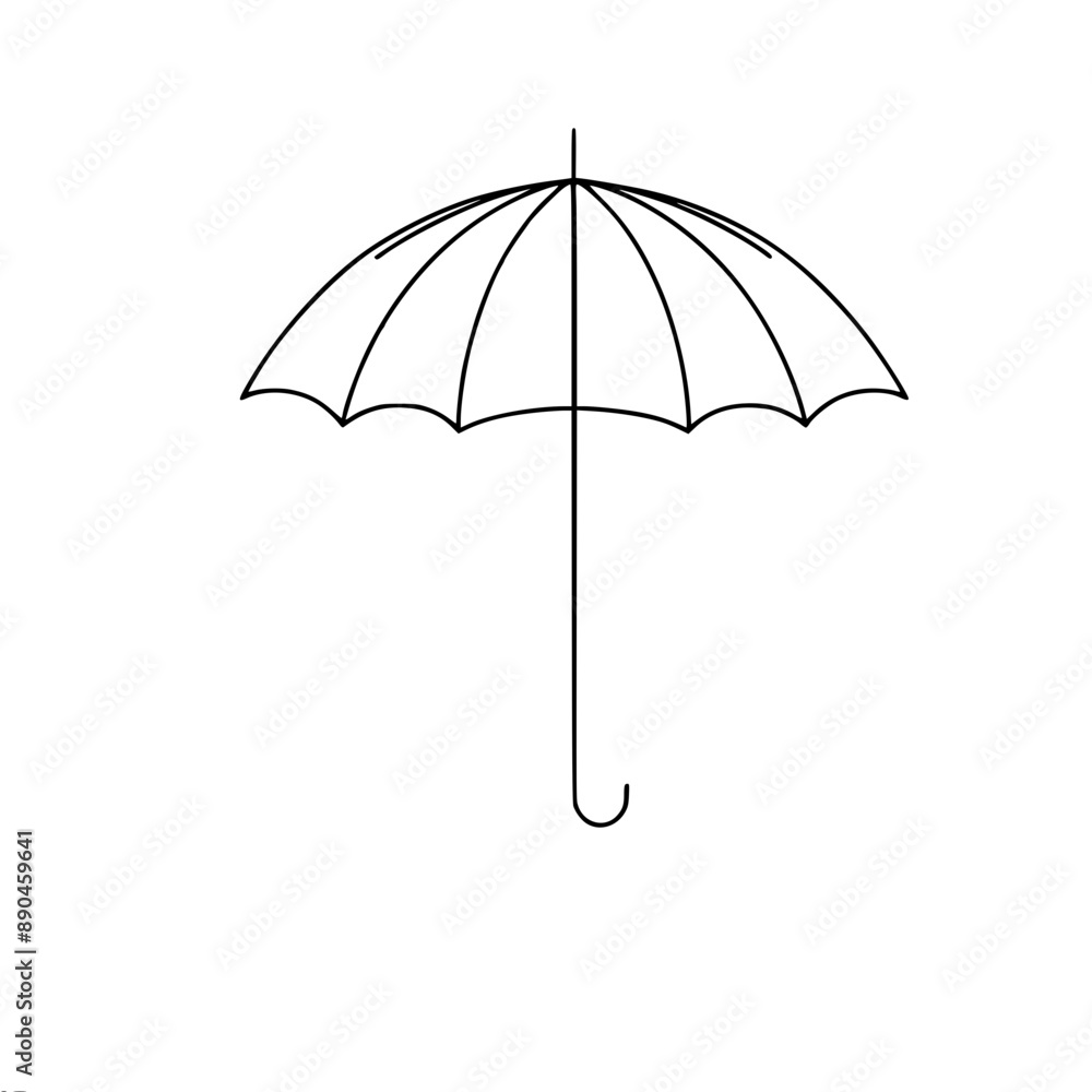 simple single line vector drawing of an umbrella with a curved handle to the right on a white background simple single line vector drawing of an umbrella with a curved handle to the right on a white background