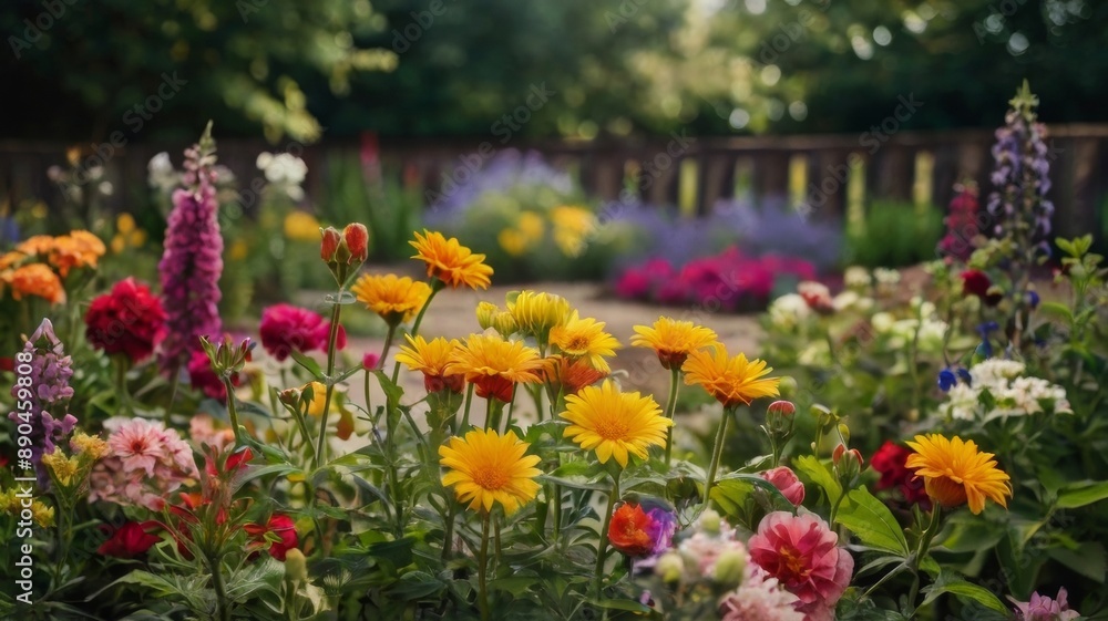 Colorful flowers blooming in well-tended summer gardens Colorful flowers blooming in well-tended summer gardens