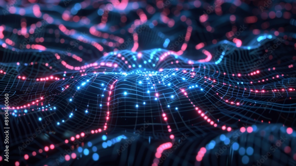 Abstract Digital Network with Glowing Points and Lines, Representing Data Flow and Connections Abstract Digital Network with Glowing Points and Lines, Representing Data Flow and Connections