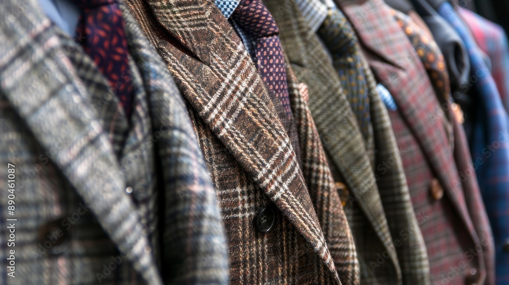 Close Up of Plaid Jackets, Suiting Fabrics, Men's Fashion, Pattern, Texture, Clothing Detail Close Up of Plaid Jackets, Suiting Fabrics, Men's Fashion, Pattern, Texture, Clothing Detail