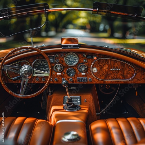 Classic Car Dashboard with Vintage Charm in Natural Colors - High-Resolution Luxury Automobile Detail