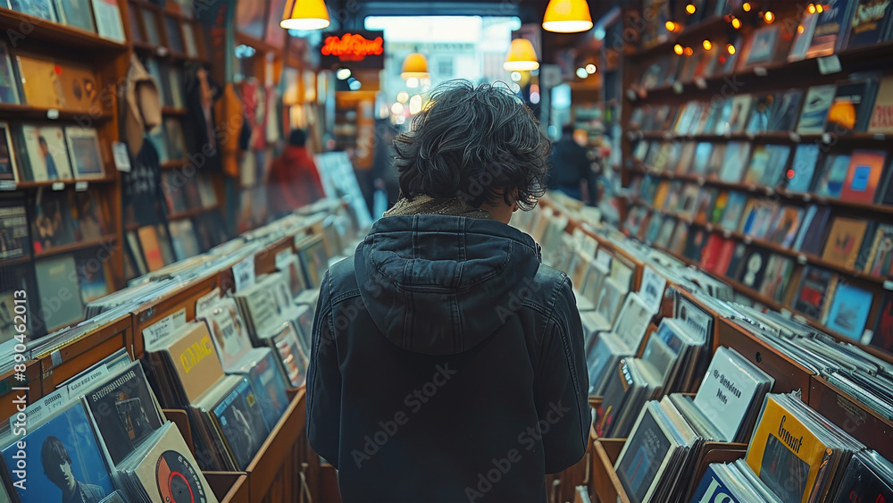 Fototapeta premium Person Looking at Vinyl in Store