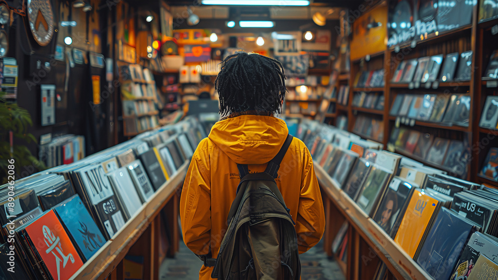 Fototapeta premium Young African American in Vintage Record Shop