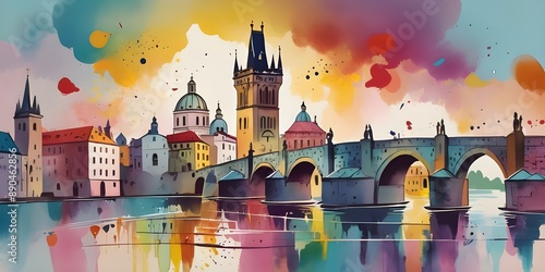 Abstract colorful scape of Charles Bridge painting