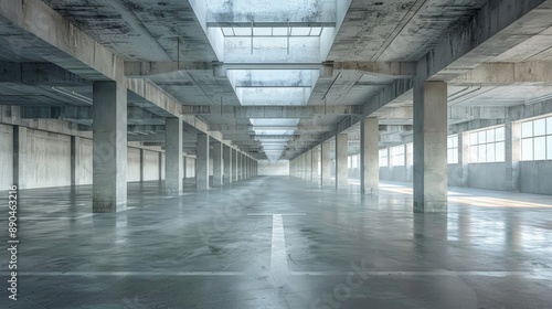 Wallpaper Mural Empty Concrete Parking Garage with Rows of Columns and Natural Light Torontodigital.ca