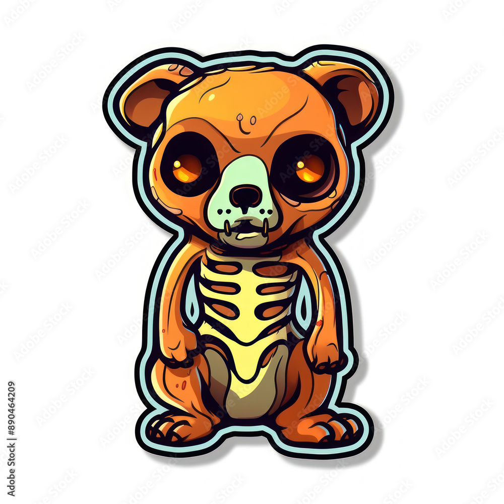 Cartoon style scary teddy bear skeleton sticker, badge design Cartoon style scary teddy bear skeleton sticker, badge design