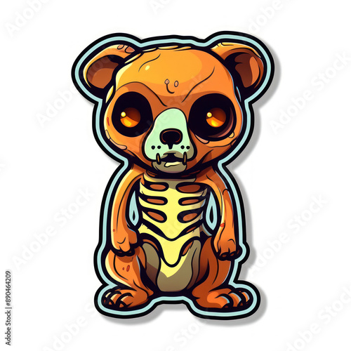 Cartoon style scary teddy bear skeleton sticker, badge design