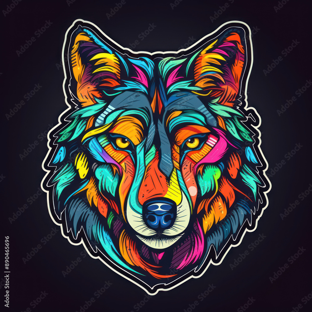 Fototapeta premium Cartoon style wolf sticker, badge design