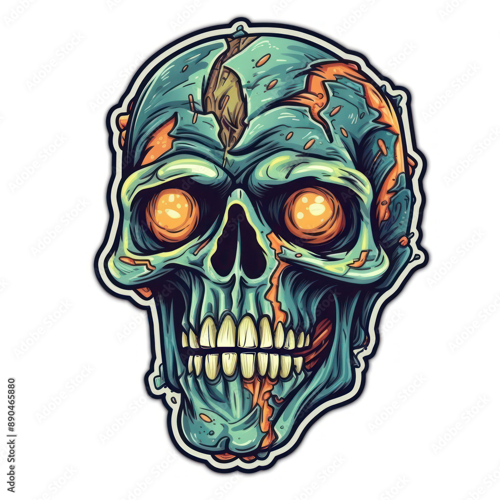 Cartoon style zombie skull sticker, badge design Cartoon style zombie skull sticker, badge design