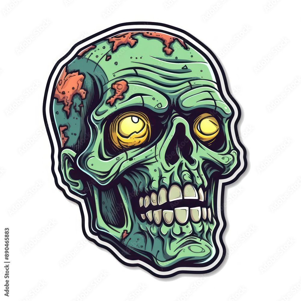 Cartoon style zombie skull sticker, badge design Cartoon style zombie skull sticker, badge design