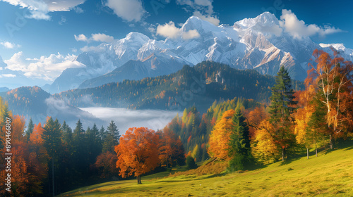 Fototapeta Naklejka Na Ścianę i Meble -  Idyllic mountain panorama in autumn