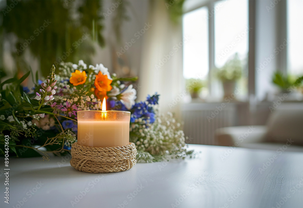 Elegant candle glow and bouquet Elegant candle glow and bouquet