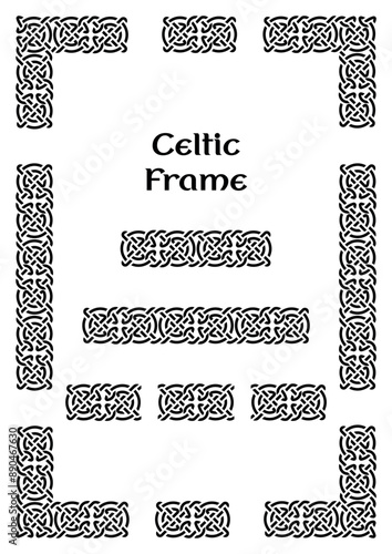 A vector set of Celtic design elements including a frame and decorative pieces
