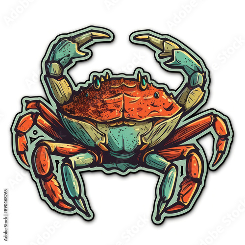 Cartoon style crab sticker, badge design photo