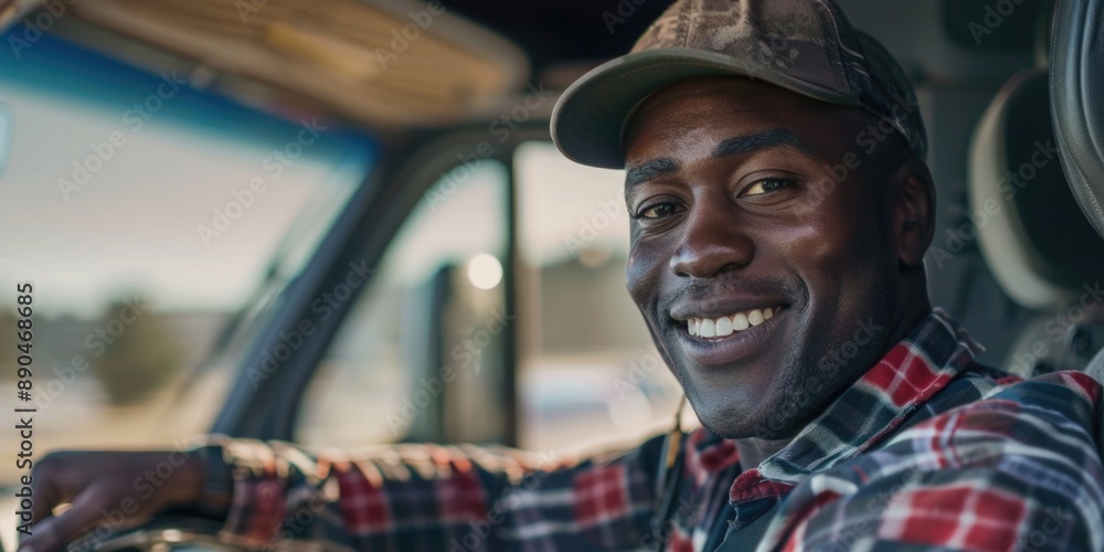 A man sitting in the driver's seat of a truck, ready to hit the road A man sitting in the driver's seat of a truck, ready to hit the road