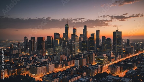 city skyline at sunset