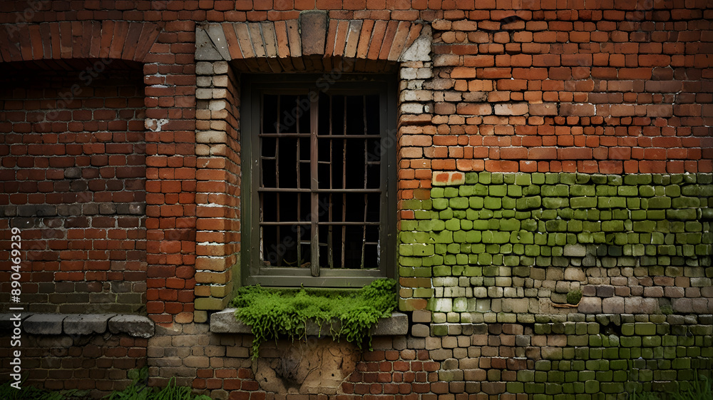 old brick wall with window, ai generated old brick wall with window, ai generated
