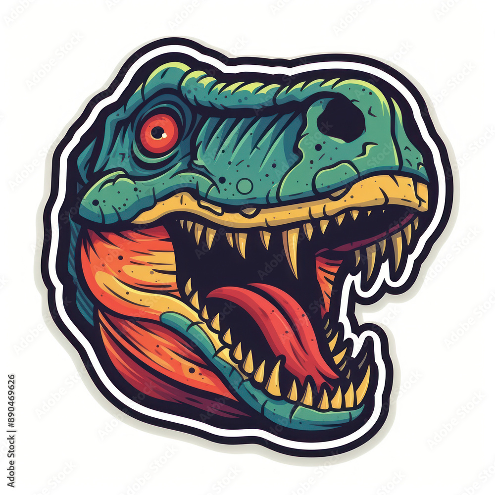 Cartoon style dinosaur sticker, badge design Cartoon style dinosaur sticker, badge design