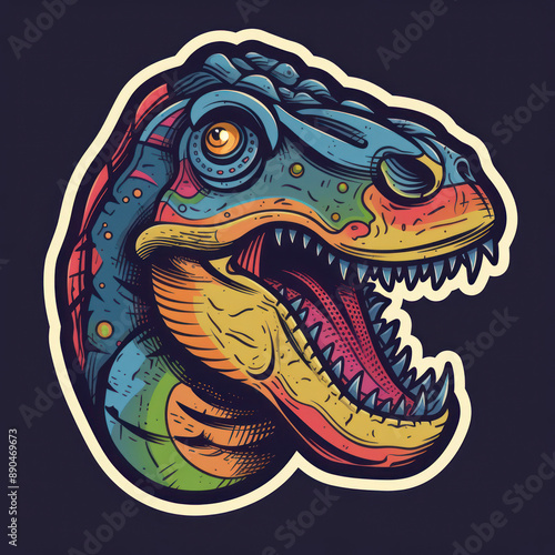 Cartoon style dinosaur sticker, badge design