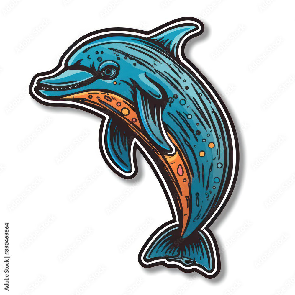 Cartoon style dolphin sticker, badge design Cartoon style dolphin sticker, badge design