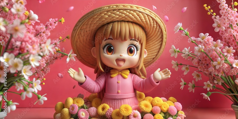 Fototapeta premium 3d model with flower background