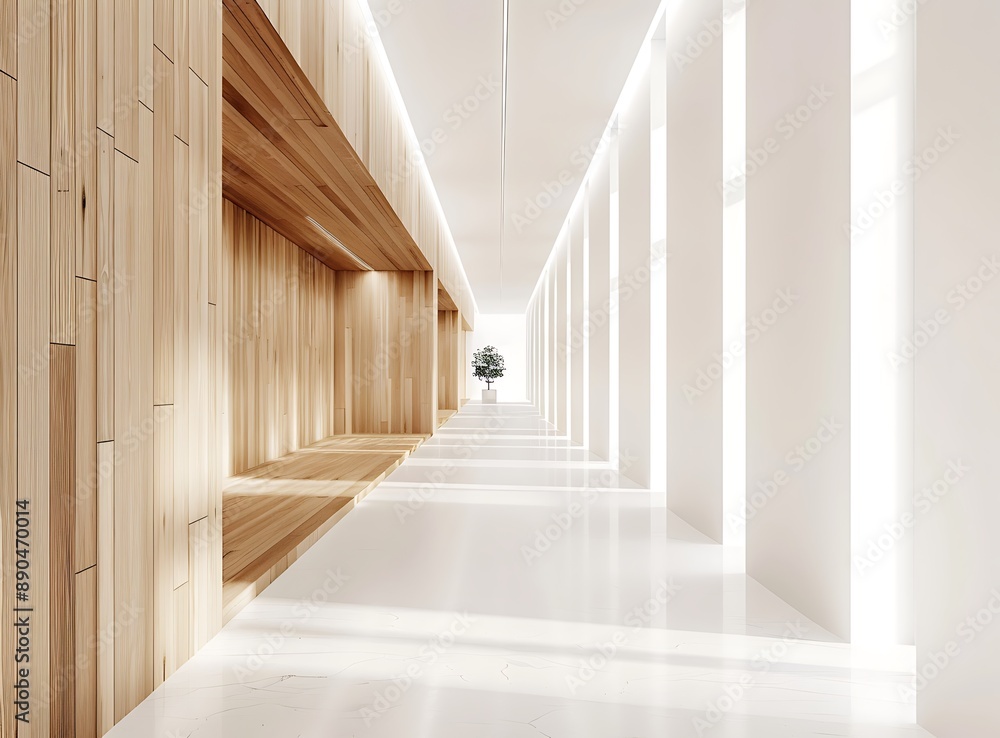 white and wood modern office interior with long white and wood modern office interior with long