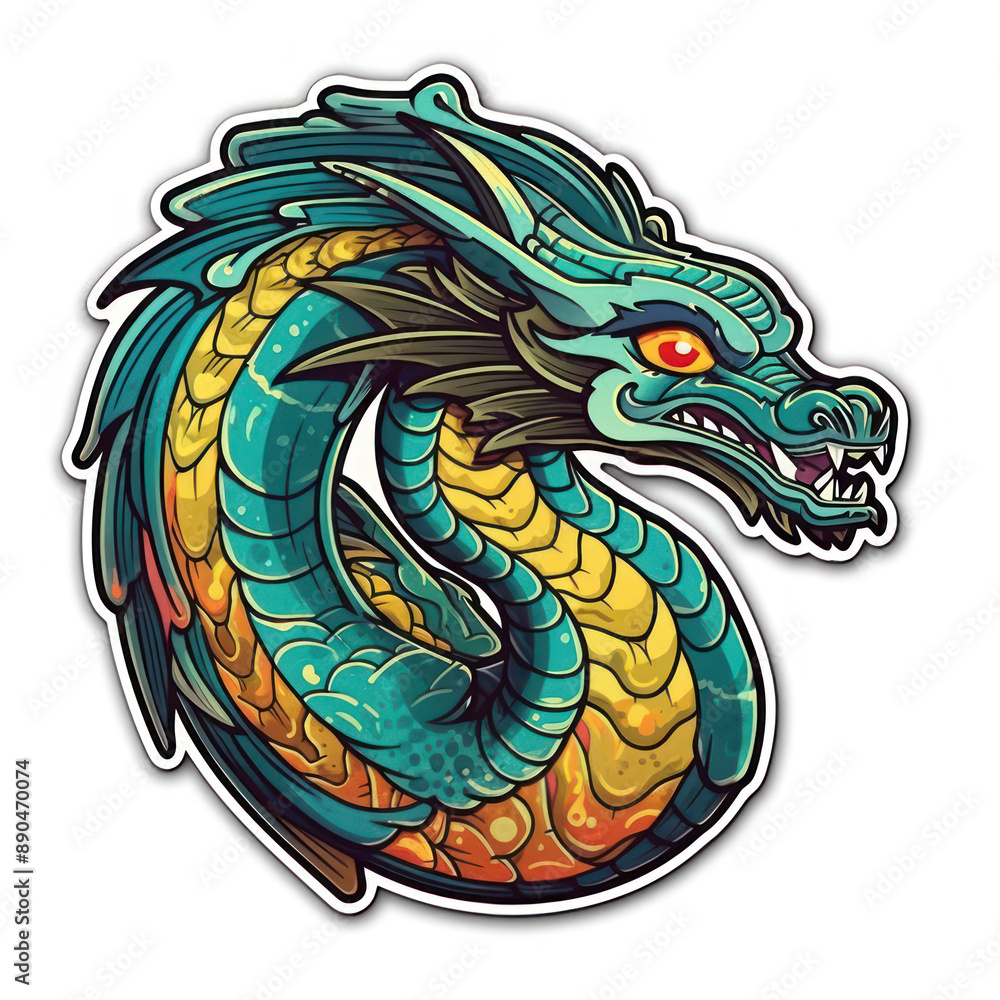 Cartoon style dragon sticker, badge design Cartoon style dragon sticker, badge design