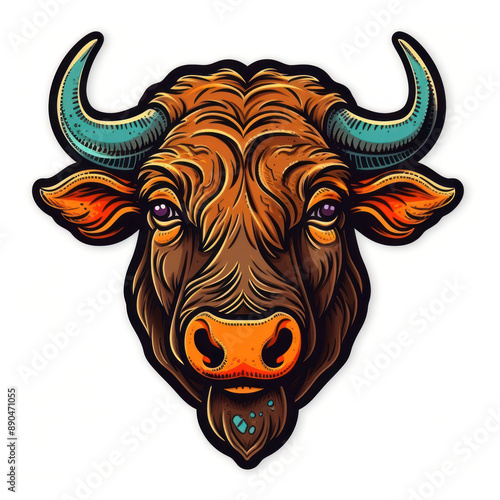 Cartoon style gaur sticker, badge design